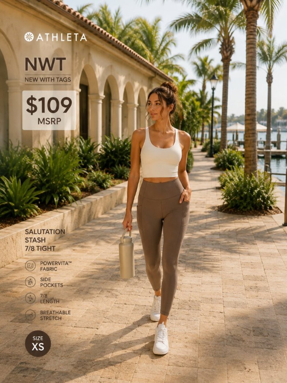 Athleta Salutation Stash 7/8 Tight Leggings XS NWT Brown